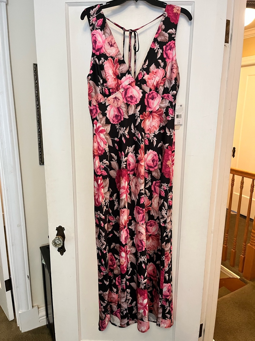 NWT Floral V-Neck Maxi Dress in Pink on Black